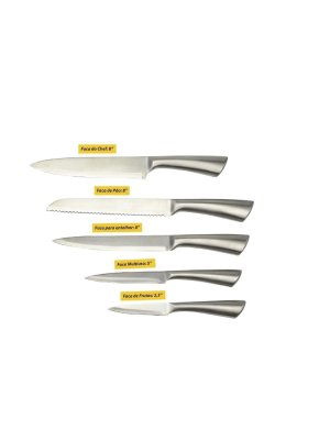 CONJUNTO JOGO 6 FACAS FAQUEIRO E SUPORTE CEPO TITANIUM WINCY