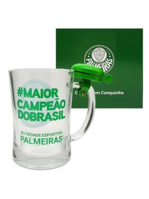 CANECA DE VIDRO PALMEIRAS COM CAMPAINHA 650ML