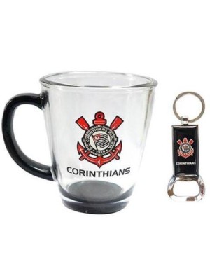 CANECA VIDRO 370 ML CORINTHIANS + ABRIDOR DE GARRAFA
