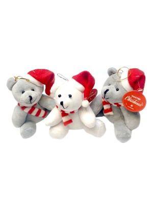 KIT 3 URSINHO NATAL PENDENTE GORRO E CACHECOL PEQUENO